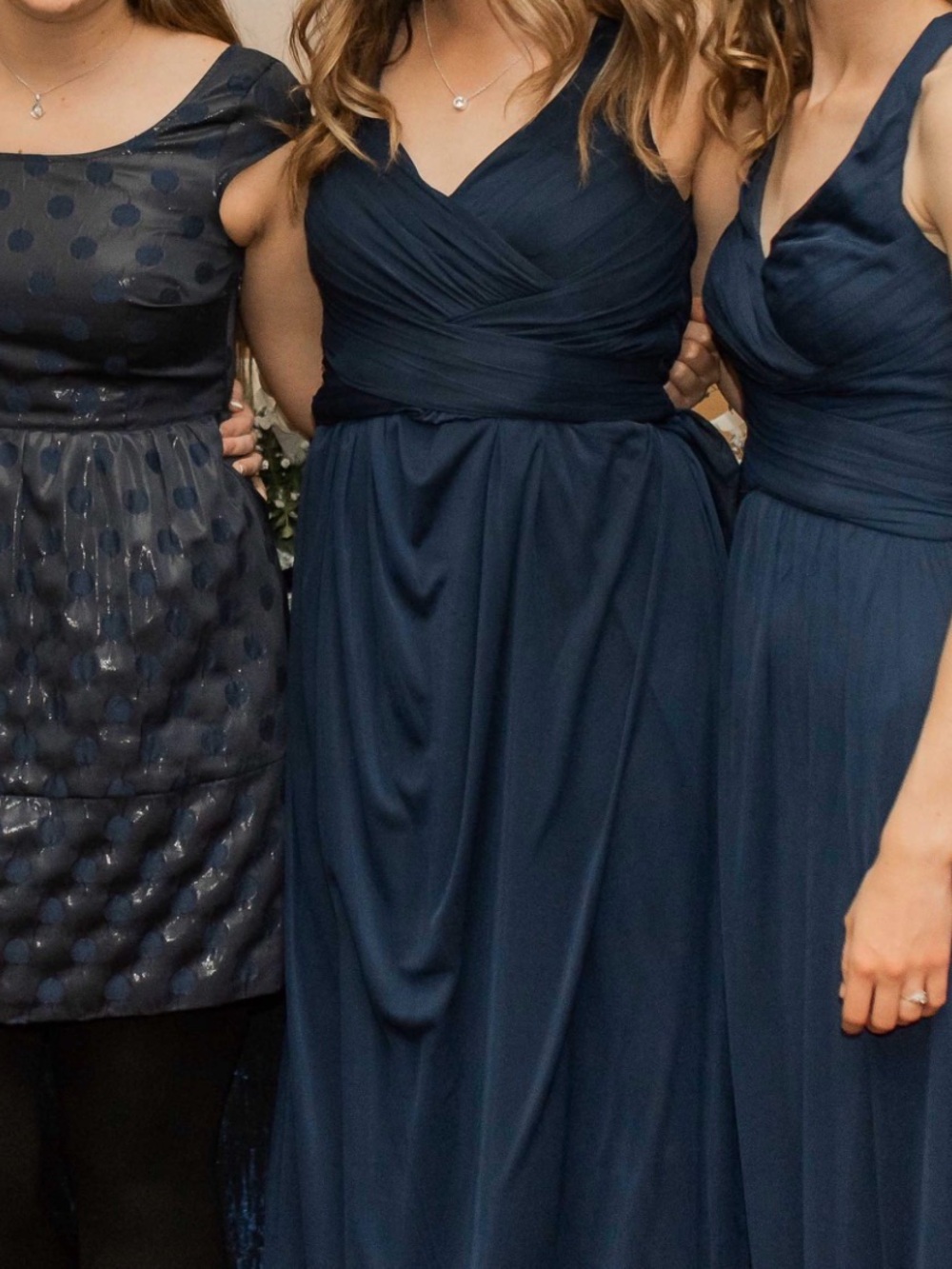 David's Bridal Navy V-Neck Chiffon Maxi Dress